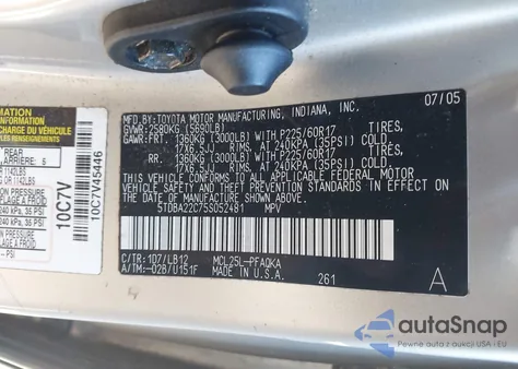 2005 Toyota Sienna Xle from USA, damaged, VIN 5TDBA22C75S052481